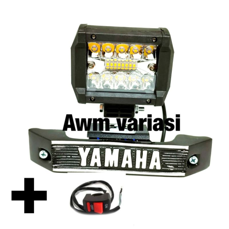 Lampu Tembak Sorot 18 Mata led Kedip + Breket Kumis Rx King Logo Yamaha Plus Saklar On Of