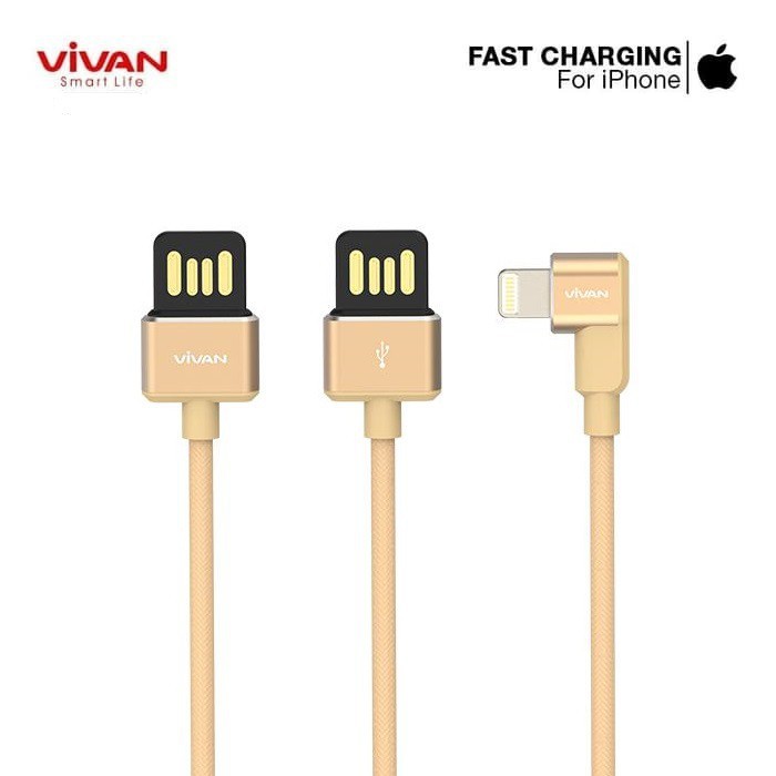 Kabel Data Vivan For Iphone BWL100  Lightning 2.4A 1M Cable Data Design Gold