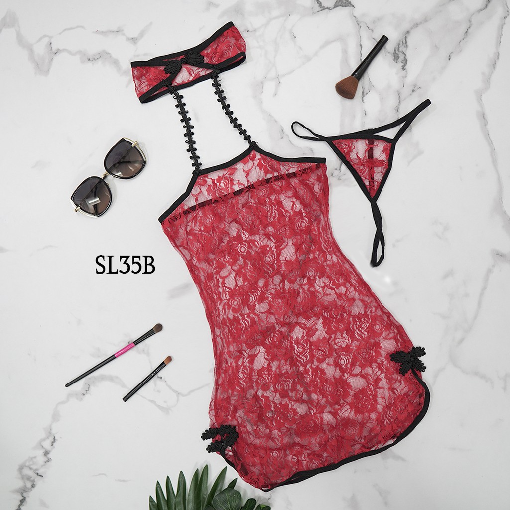 [BISA COD] LINGERIE CHEONGSAM BAJU TIDUR WANITA DEWASA LACE MERAH SL35B