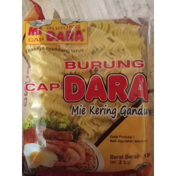 

Mie kering,cap Burung Dara.Kemasan 136gr,isi 2 biji