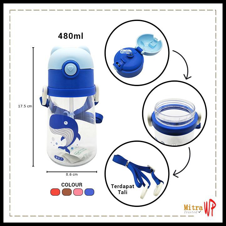 BOTOL MINUM ANAK LUCU MOTIF BEAR 480ML - BOTOL MINUM LUCU H-332 - BIRU