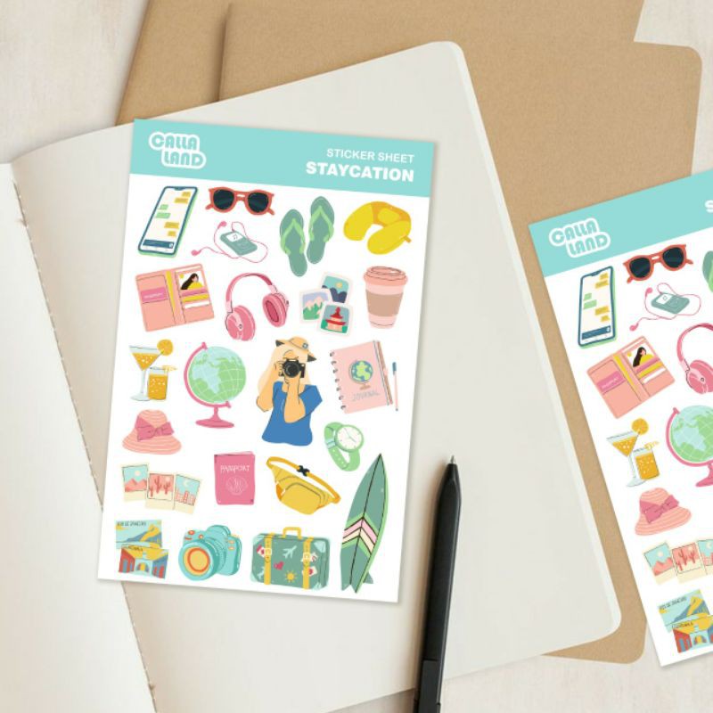 

Calla Land 22Pcs Sticker Pack Bentuk [STAYCATION] Perlengkapan Libuaran Aesthetic for Bullet Journal Decoration Planer Diary Scrapbook DIY Gift