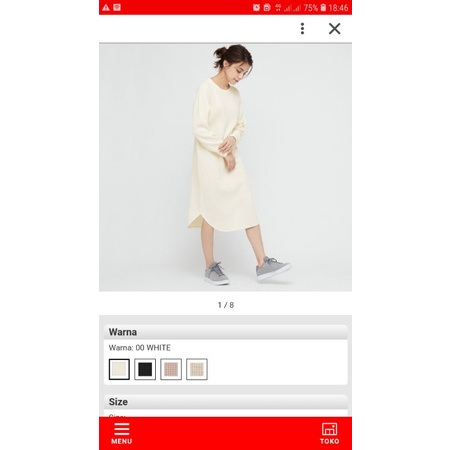 Tinggal 1 size M warna white. Sale Uniqlo Women Gaun Waffle Crew Neck Lengan Panjang