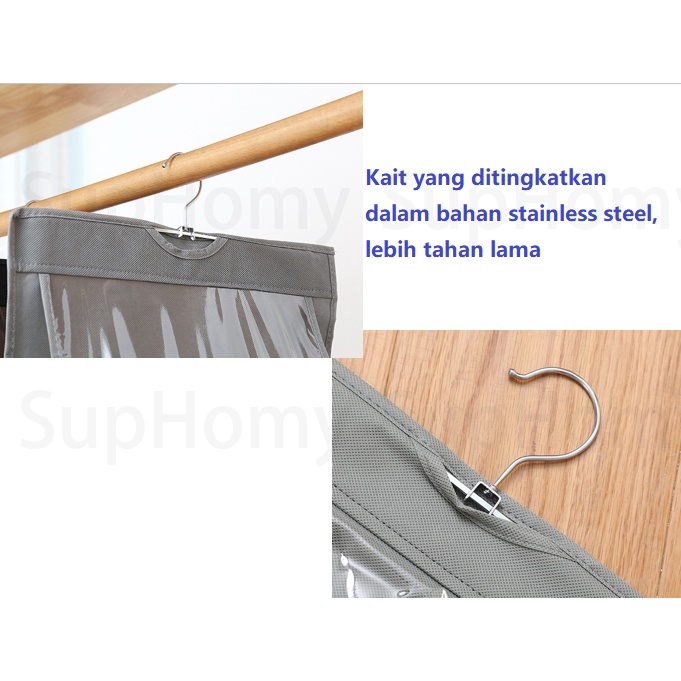 tas lemari/lemari pakaian/rak tas gantung/tempat tas gantung/pemegang tas gantung rak gantung/lemari tas minimalis/Rak Tas Gantung 6 Pembagi Tas Kotak Penyimpanan Organizer Tas Anti Debu
