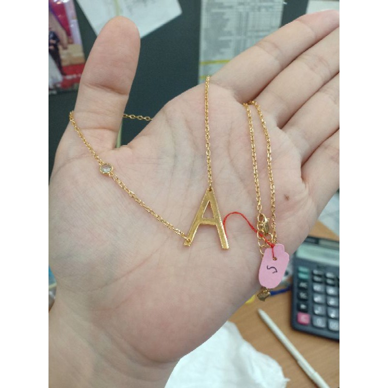 SinarBaru Kalung Liontin inisial A 5gr Silver925 perhiasan kalung perak lapis emas