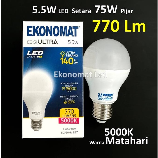 siap kirim] Lampu LED Ekonomat ULTRA 770 Lm 5,5W Warna Matahari 5000K Bohlam