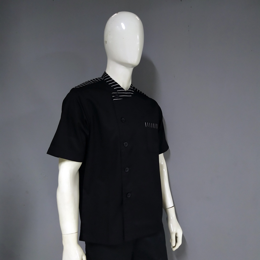 Chef Wear Baju Koki SS Hitam STRIPE LHRBLT