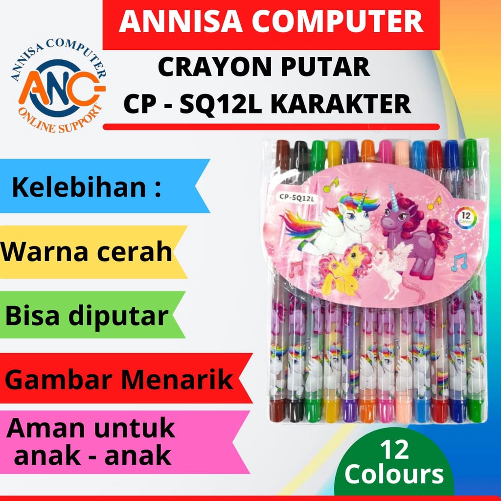 

Crayon Putar Panjang 12 Warna / Krayon Putar / Rolling Crayon karakter