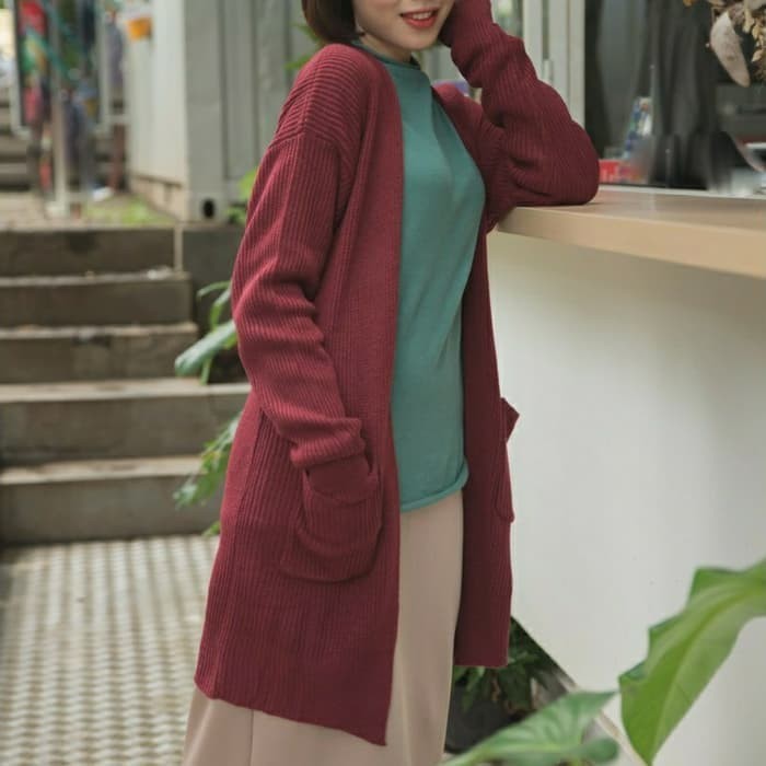 Belle long cardigan/reinara kardin saku rajut