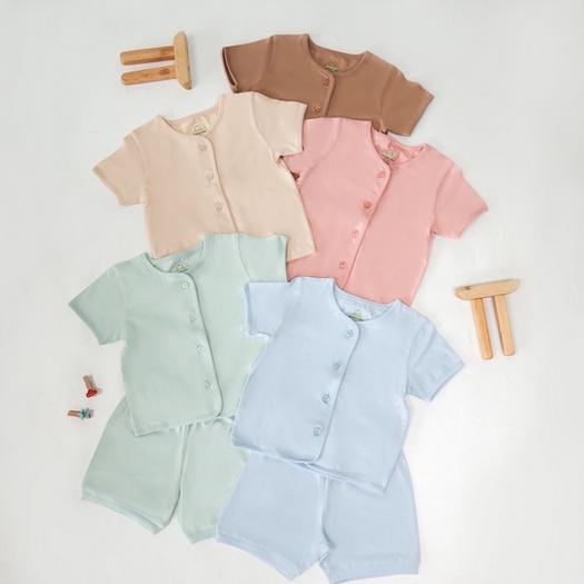 Bamboo &amp; Bub Button Short Set - Baju Rumahan Anak Bayi Celana Lengan Pendek Bamboo Adem Setelan Baby