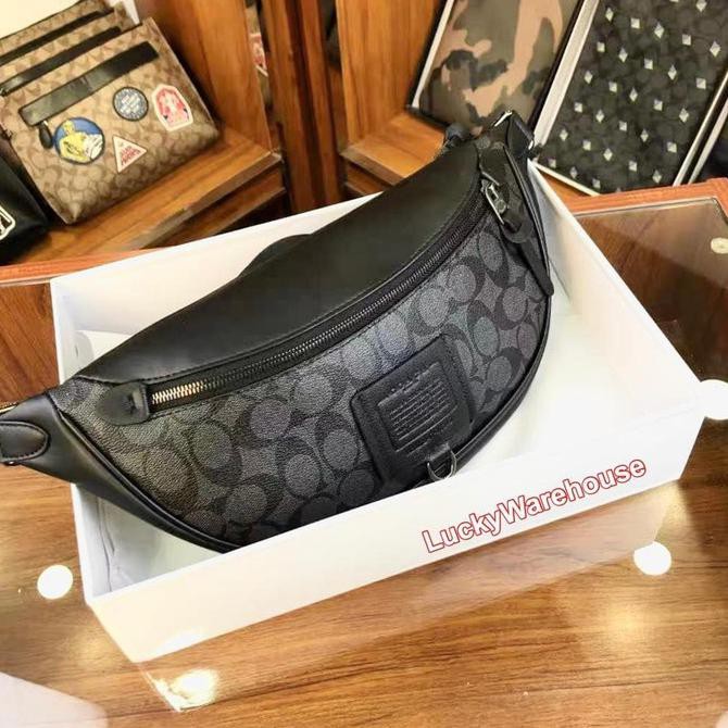 -SIAP KIRIM- COACH RIVINGTON BELT BAG 7 IN SIGNATURE CANVAS BLACK - ORIGINAL 100%