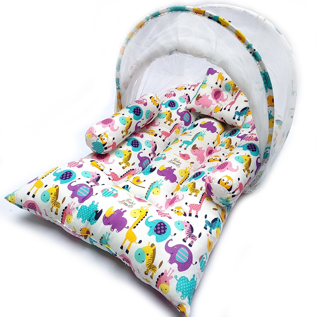 Kasur Bayi Kelambu Set Motif Baby Animals / Tempat Tidur Bayi Karakter / Krodong Bayi/ Kado Bayi