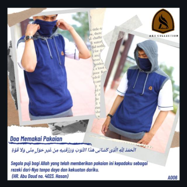 Rompi sholat.  Rompi sekaligus masker.  Rompi bahan kaos