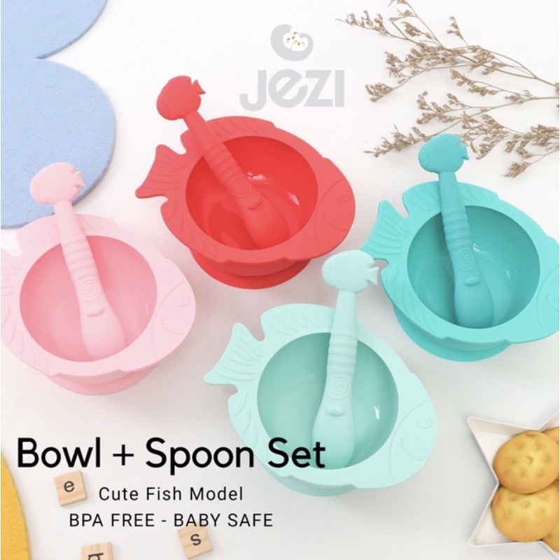 Baby Bowl Spoon Set Mangkok Sendok Bayi 1 Set Silikon BPA Free