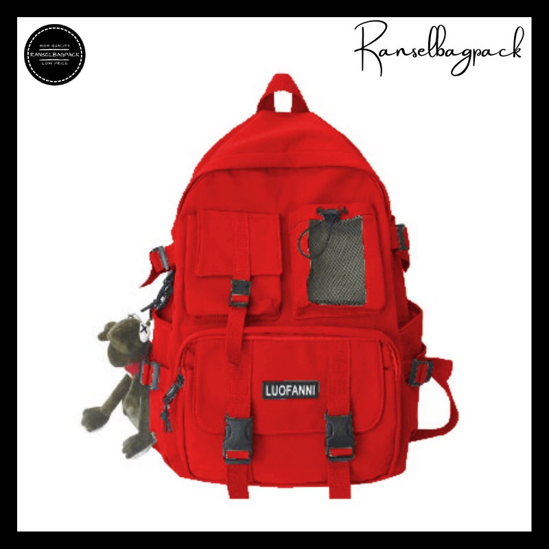 Tas Ransel - Backpack Punggung Bahu Sekolah Kekinian Terbaru Murah Casual Simpel Elegan Multifungsi Stylish Pria Wanita Cewek Cowok-Merah
