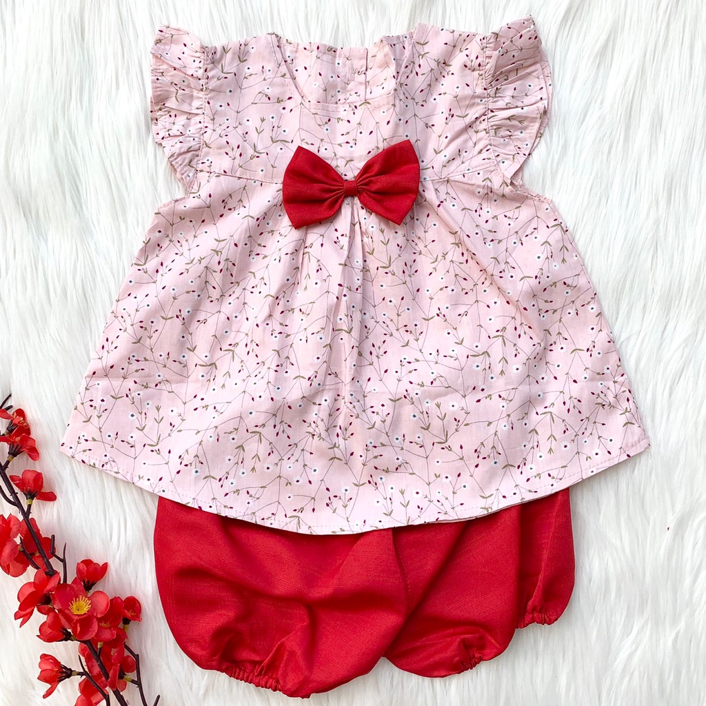 Baju setelan blouse celana balon motif kotak tartan fashion anak bayi cewek perempuan murah -dai