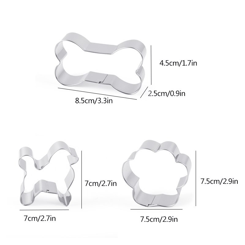 3pcs / Set Cetakan Kue Bentuk Tulang Anjing Bahan Stainless Steel Untuk Dapur