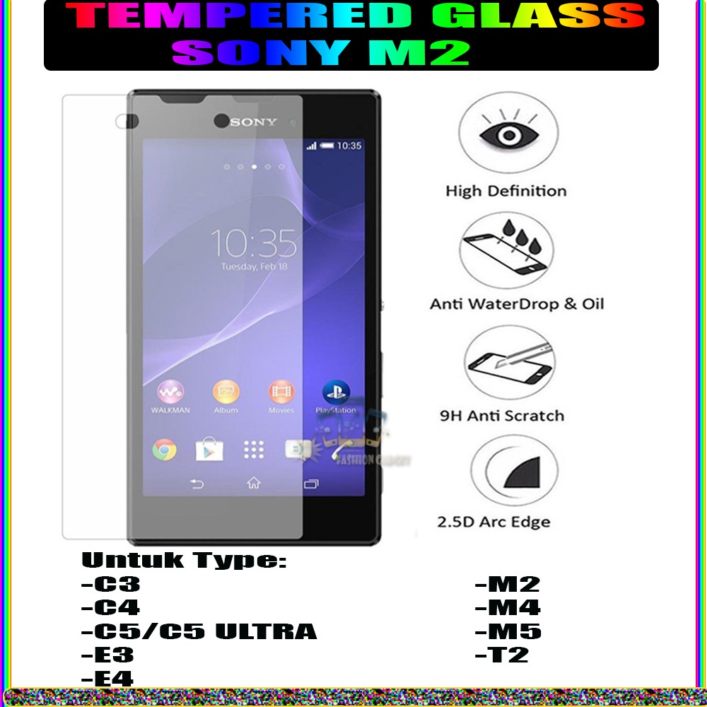 TEMPERED GLASS SONY Z5 / SONY Z5 DUAL SONY Z5 PLUS / Z5 PREMIUM SONY C4 SONY C5 ULTRA SONY E3 SONY E4 SONY M2 SONY M4 SONY M5 SONY T2 ANTI GORES KACA TEMPER GLASS - CLEAR