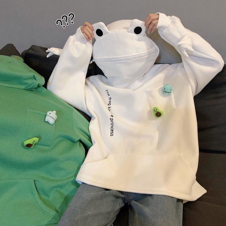 Chekout M-5XL Frog Zipper Hoodie Sweater Kebesaran Hoodie Kodok Resleting