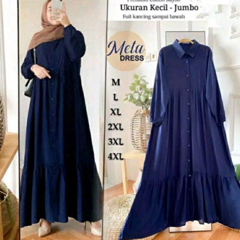 META DRESS Baju Gamis Wanita Jumbo Polos Full Kancing Depan Sampai Bawah Gamis Wanita Terbaru 2021