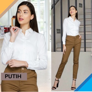kemeja wanita casual blouse wanita korean style oversize polos lengan panjang terbaru kekinian SS04-PUTIH