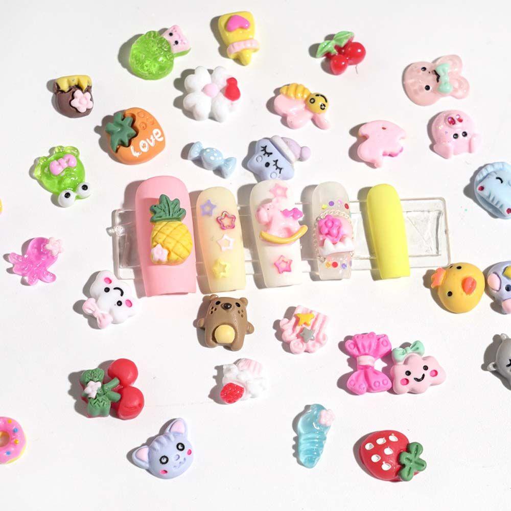 AUGUSTINA Agustina Resin Jewelry 12Pcs/Lot Kreatif Manikur Aksesoris Kartun Warna Campur Perhiasan Kuku 3D
