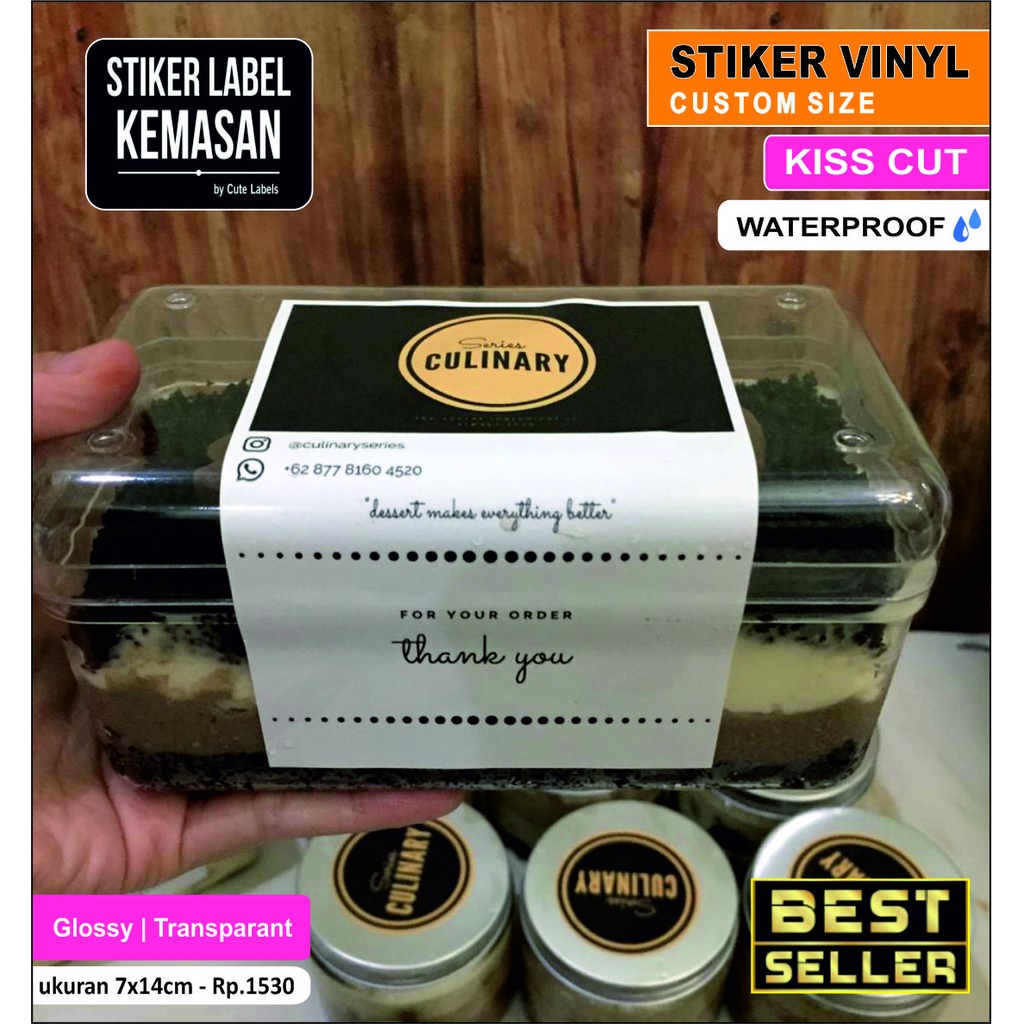 

Custom stiker label Kemasan / merk Dagang / Usaha ukuran 7x14cm