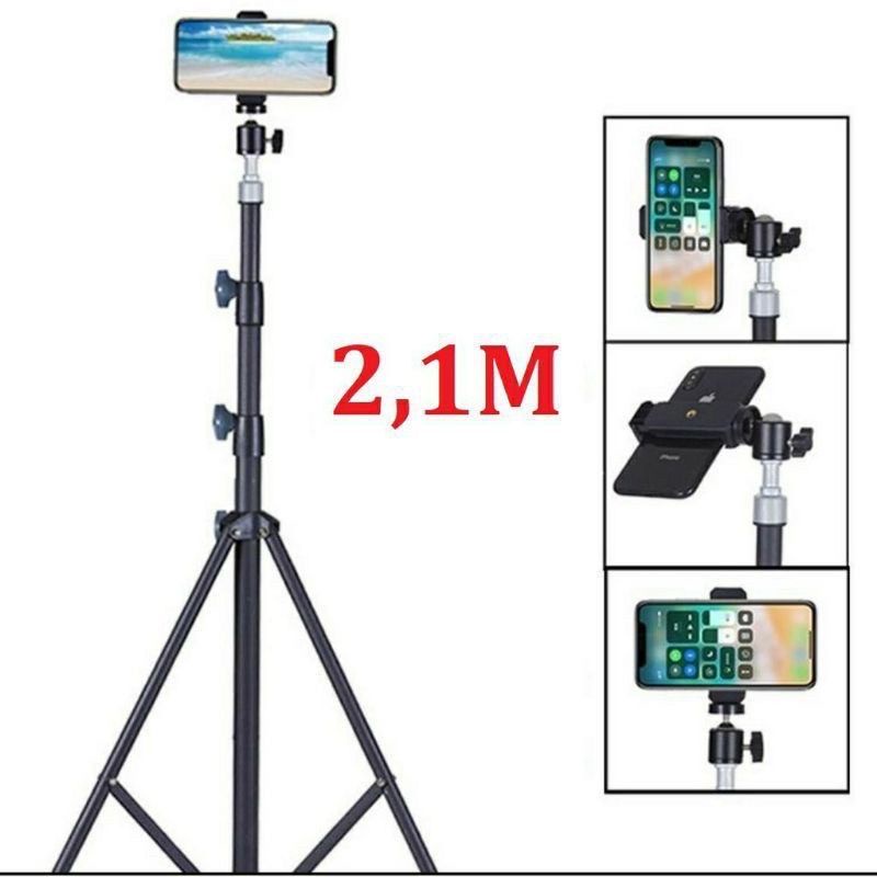 TRIPOD 2.1 M FREE TOMSISS + MINI BALL +HOLDER E TRIPOD STAND 2.1 METER STAND HOLDER PHONE KUALITAS BAGUS TERJAMIN