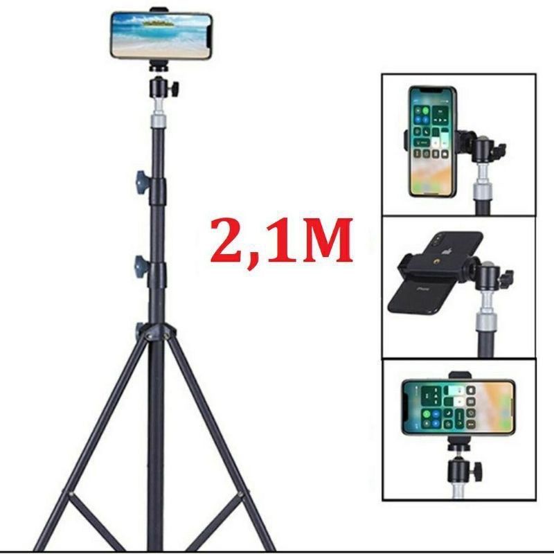 TRIPOD 2.1 M FREE TOMSISS + MINI BALL +HOLDER U TRIPOD STAND 2.1 METER STAND HOLDER PHONE KUALITAS BAGUS TERJAMIN