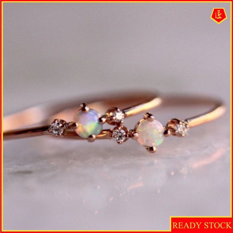 [Ready Stock]14K Rose Gold Opal Ring Women's Simple Fashion