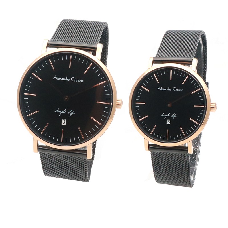 ALEXANDRE CHRISTIE AC 8566 BLACK ROSEGOLD COUPLE