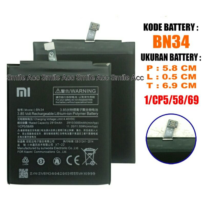 Baterai Xiaomi Redmi 5A  Redmi5A  BN34  BN 34 Original 100