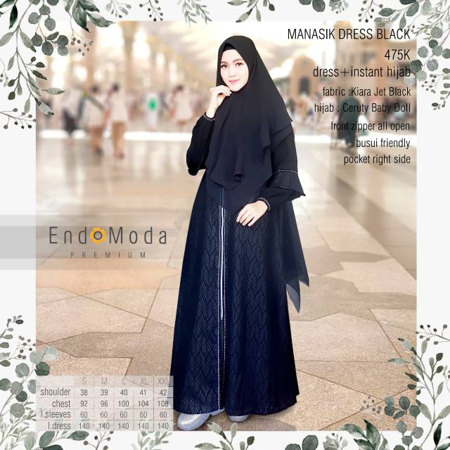 Gamis Manasik Hitam endomoda / Manasik dress black Endomoda / Gamis Hitam manasik endomoda