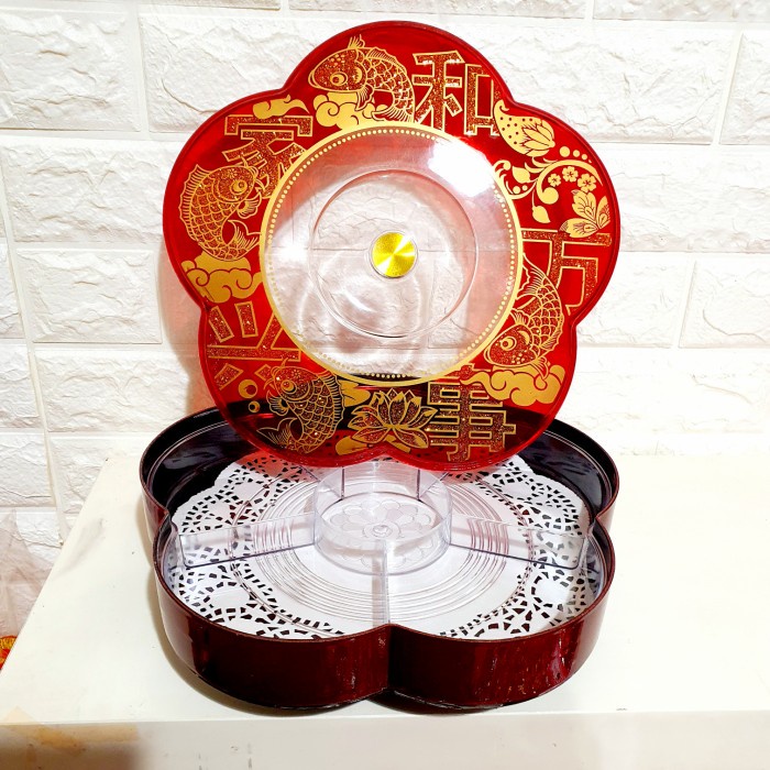 Tempat Permen Kue Imlek Fu Hoki Tempat Kue Putar Rolling Pan Candy Jar Harga Grosir Termurah