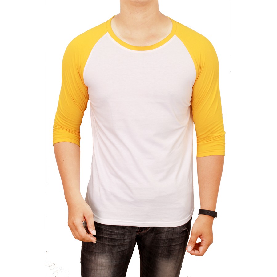 Kaos Polos Raglan Putih Emas Cotton Combed S20 - FBL 24