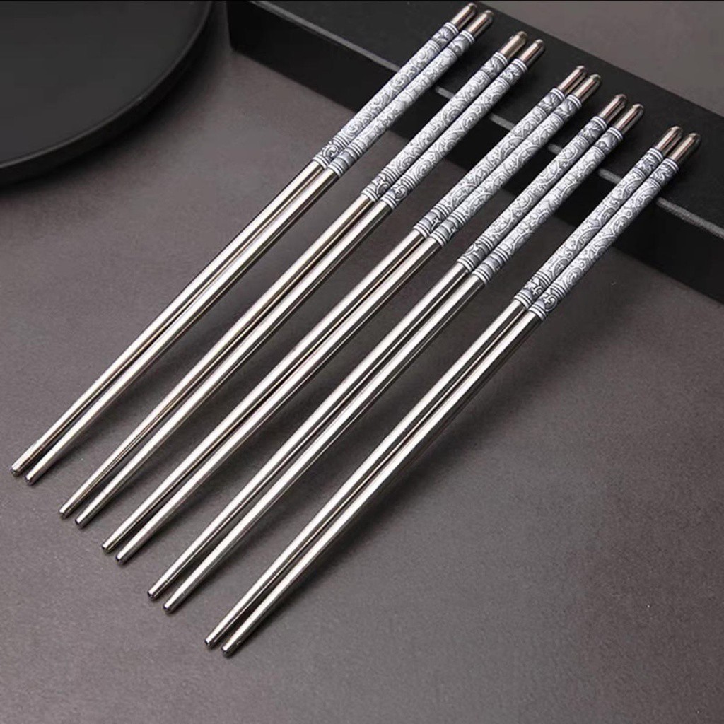 LM-0174 Sumpit Stainless Motif Batik (1 PASANG=2 PCS)- Chopstick Stainless Tebal Murah Import