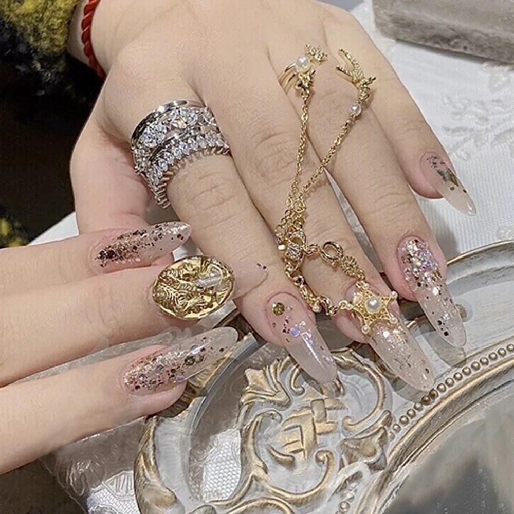 AUGUSTINA Agustinina Perhiasan Cincin Kuku Mutiara Flash Liontin Rumbai Mahkota Manicure Tools Zircon Nail Art Dekorasi