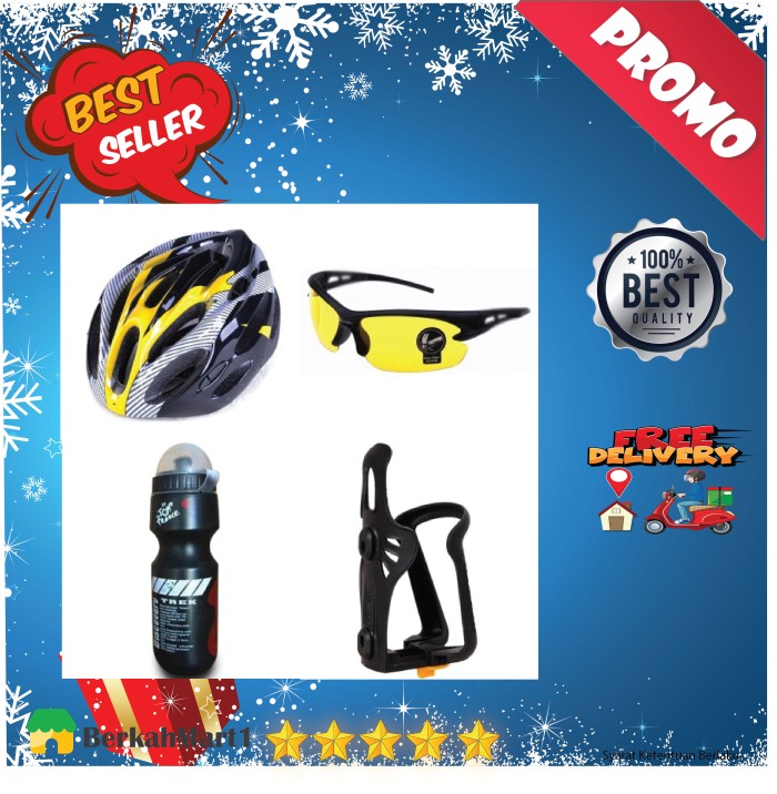 DISKON! Helm Sepeda MTB Gunung PVC + KACAMATA + HOLDER+ BOTOL MINUM