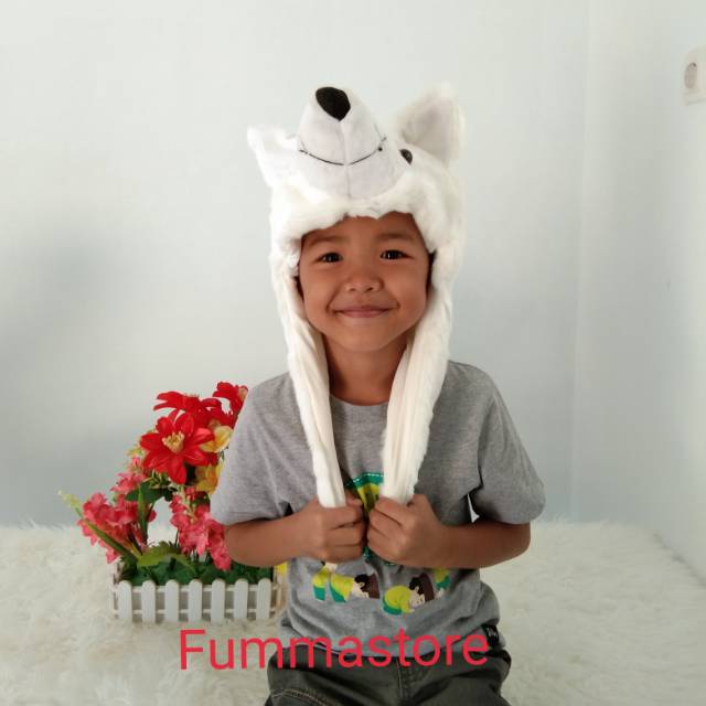 Topi animal hat srigala putih