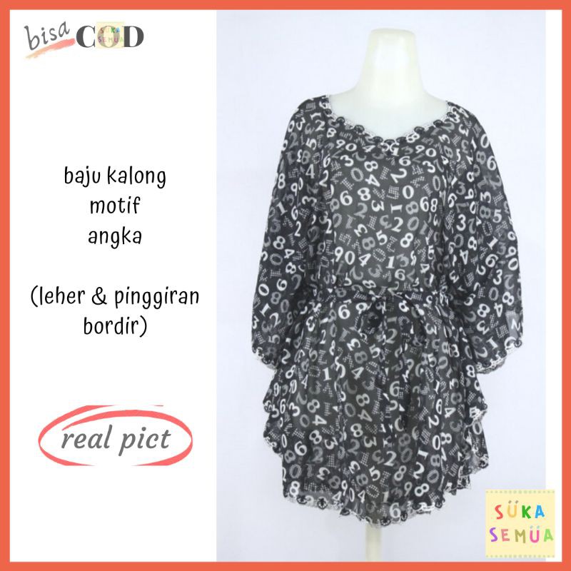 Baju Atasan Wanita / Blus Kalong Bordir Eksklusif (Angka) // Kelelawar Batwing Sifon Fashion Blouse 