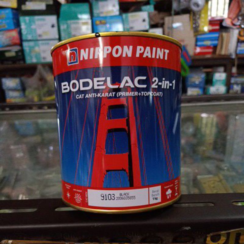 Cat Besi Bodelac warna 9103 Black (Hitam Gloss) Anti Karat 2-in-1