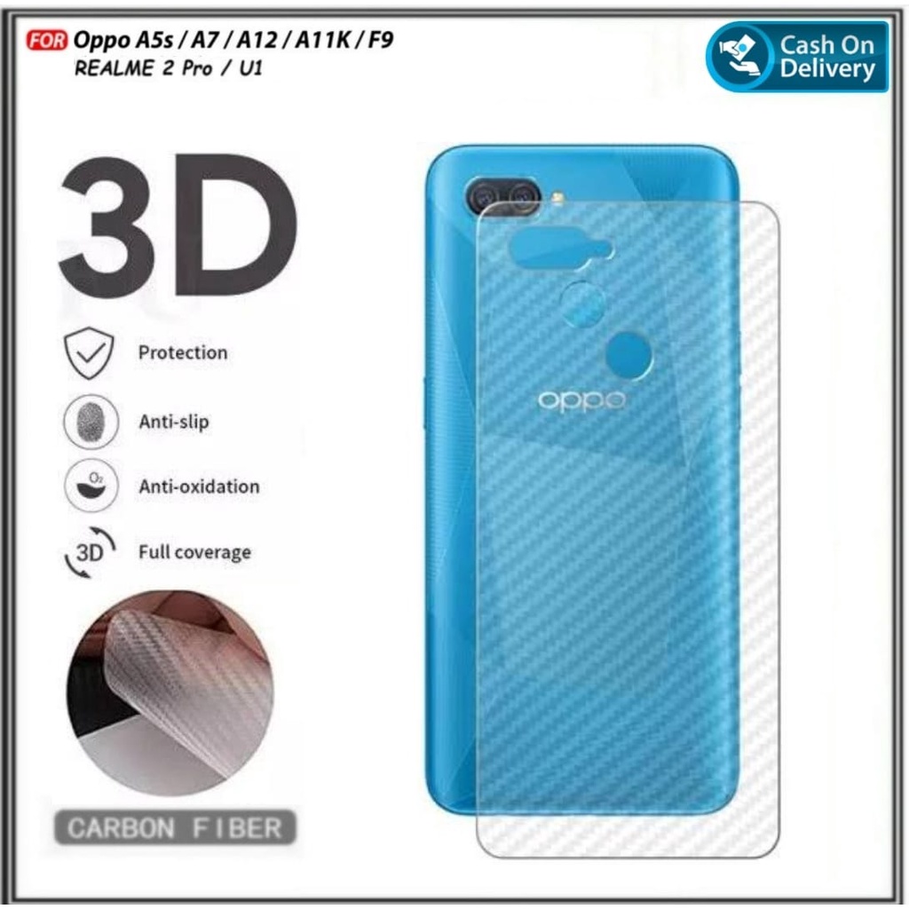 Garskin Carbon OPPO A12 / A5S / A7 / A11K / F9 / F9 Pro Anti Gores Belakang Hp Anti Jamur
