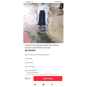 Celana Kulot Highwaist Hitam Black Cullote Korean Cullotes Pants GU Uniqlo