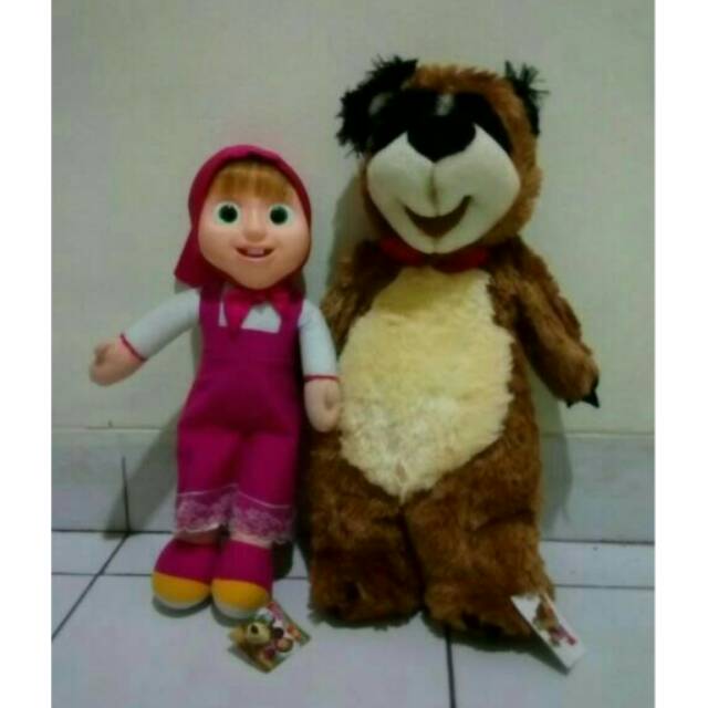 Kado hadiah anak Paket 2 Boneka Marsha pink muka karet dan beruang Masha and the bear