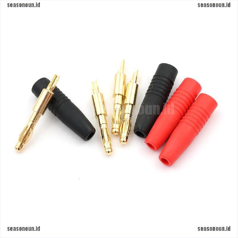 【un】4pcs Gold Plated Copper 4mm Banana Male Plug Test DIY Solder Connector R+B