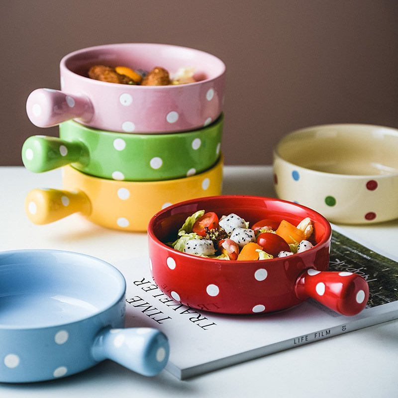 MANGKOK SAJI KERAMIK IMPOR MOTIF POLKADOT WARNA-WARNI/BOWL POLKADOT KERAMIK