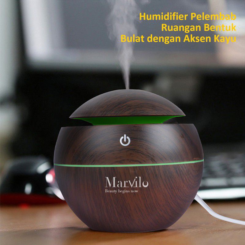 [READY STOCK] Water Diffuser / Humidifier Marvilo Bentuk bulat Warna Coklat Tua Aksen Kayu