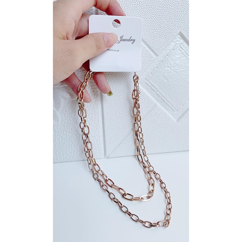 kalung wanita cewek bahan titanium asli anti karat model choker 2 layer rosegold