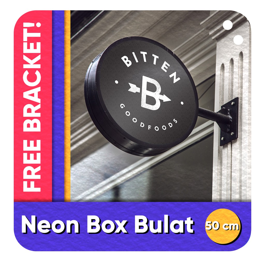 Neon Box Bulat Diameter 50 cm 2 Sisi (FREE) Bracket | Neon box Menyala