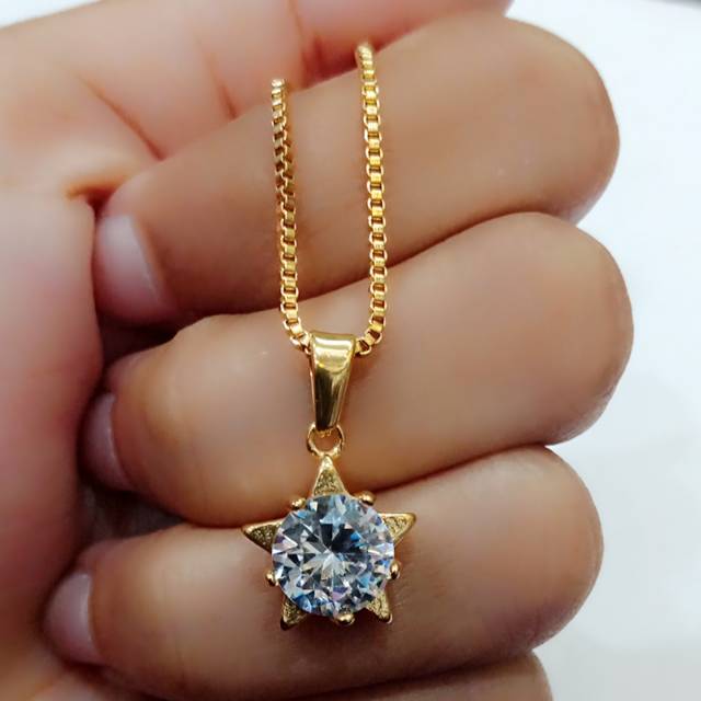 Promo Kalung titanium liontin permata bintang gold